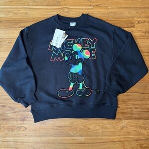 NWT Zara Mickey Mouse Disney Sweatshirt Girls 13 / 14 Black Rainbow Graphic